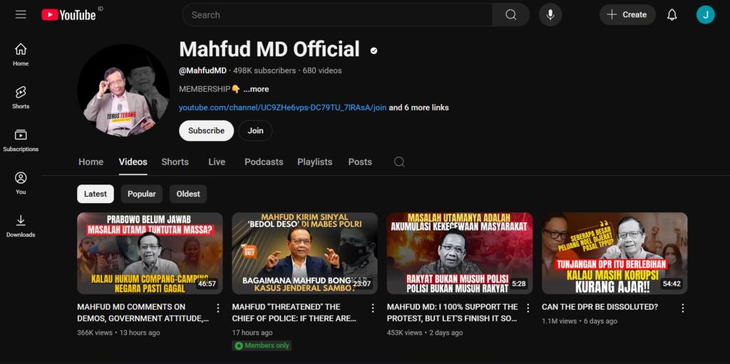 Mahfud MD Kanal Youtube